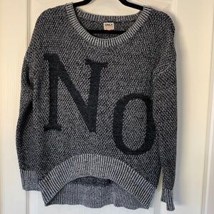 ONLY Blue Behavior Knit Sweater – “NO” Graphic – Cropped Style